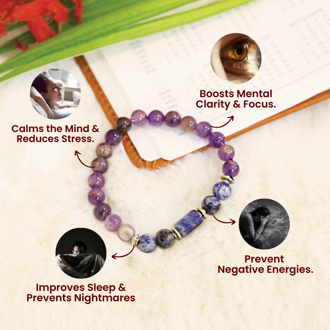 Capricorn (Makar Rashi) Stone Bracelet with FREE Raw Selenite Plate - view 2