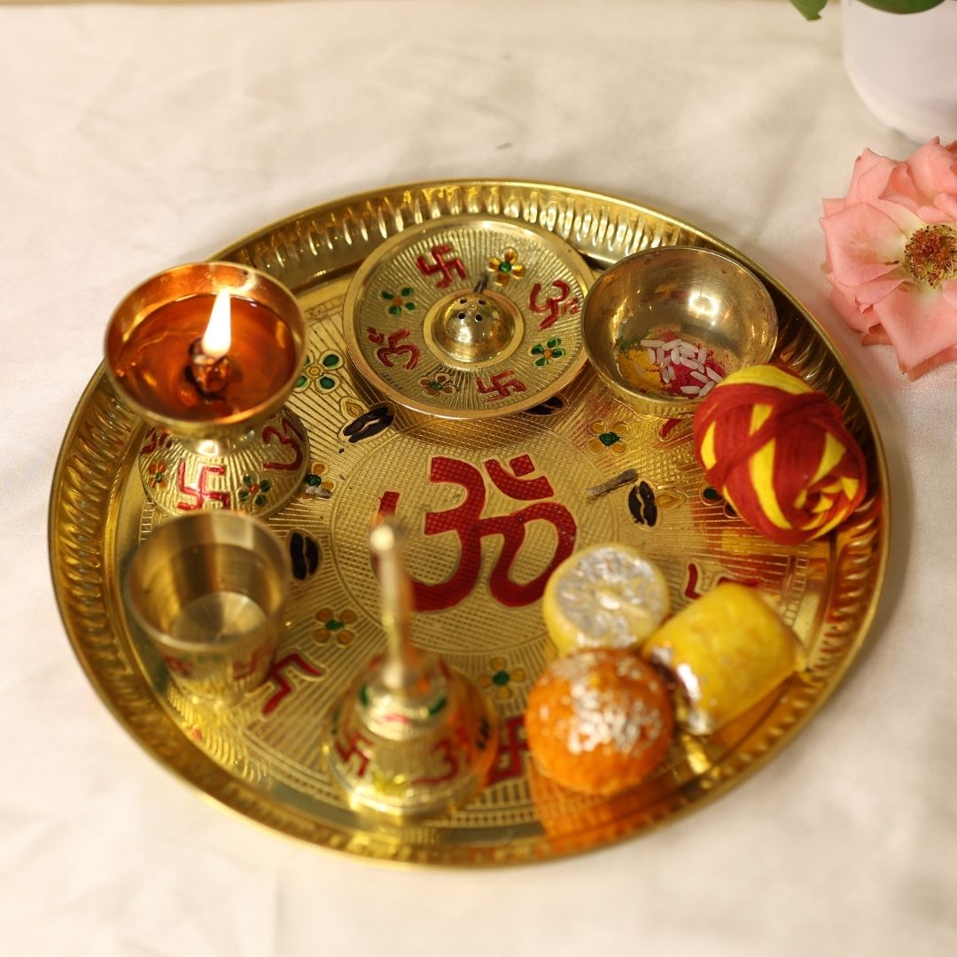Antique Gold Premium Brass Pooja Thaal (Set of 5)