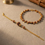 Shiva-Shakti Duo: Rudraksha Link Chain & Gold-Finish Bracelet