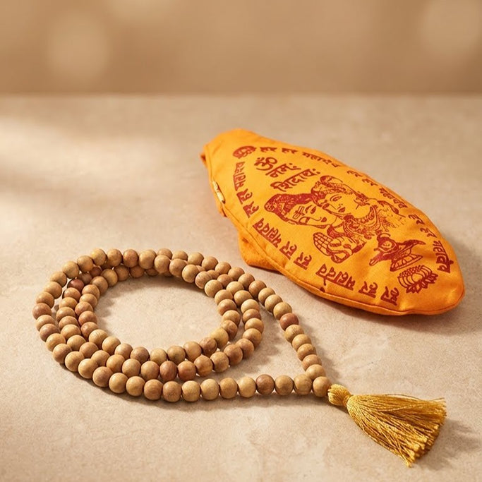 Sheetal Sadhana Combo: Certified Chandan Mala & Jaap Bag