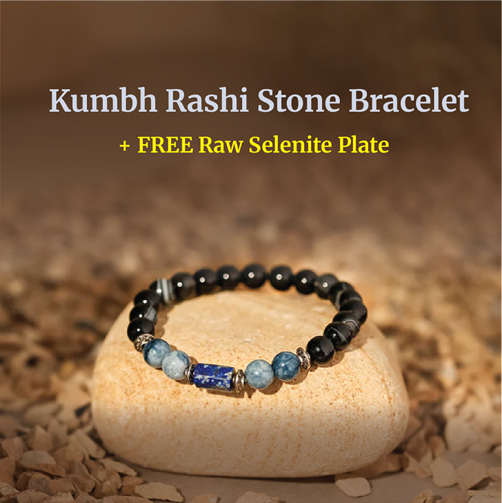 Aquarius (Kumbh Rashi) Stone Bracelet with FREE Raw Selenite Plate