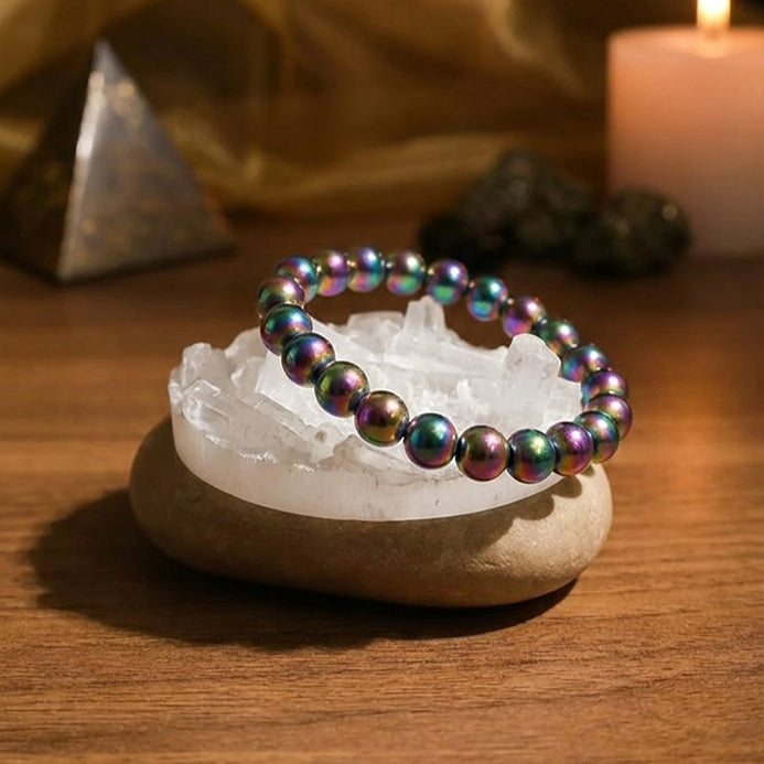 Hematite Aura Stone Bracelet & Selenite Bracelet Combo for Energy Cleansing
