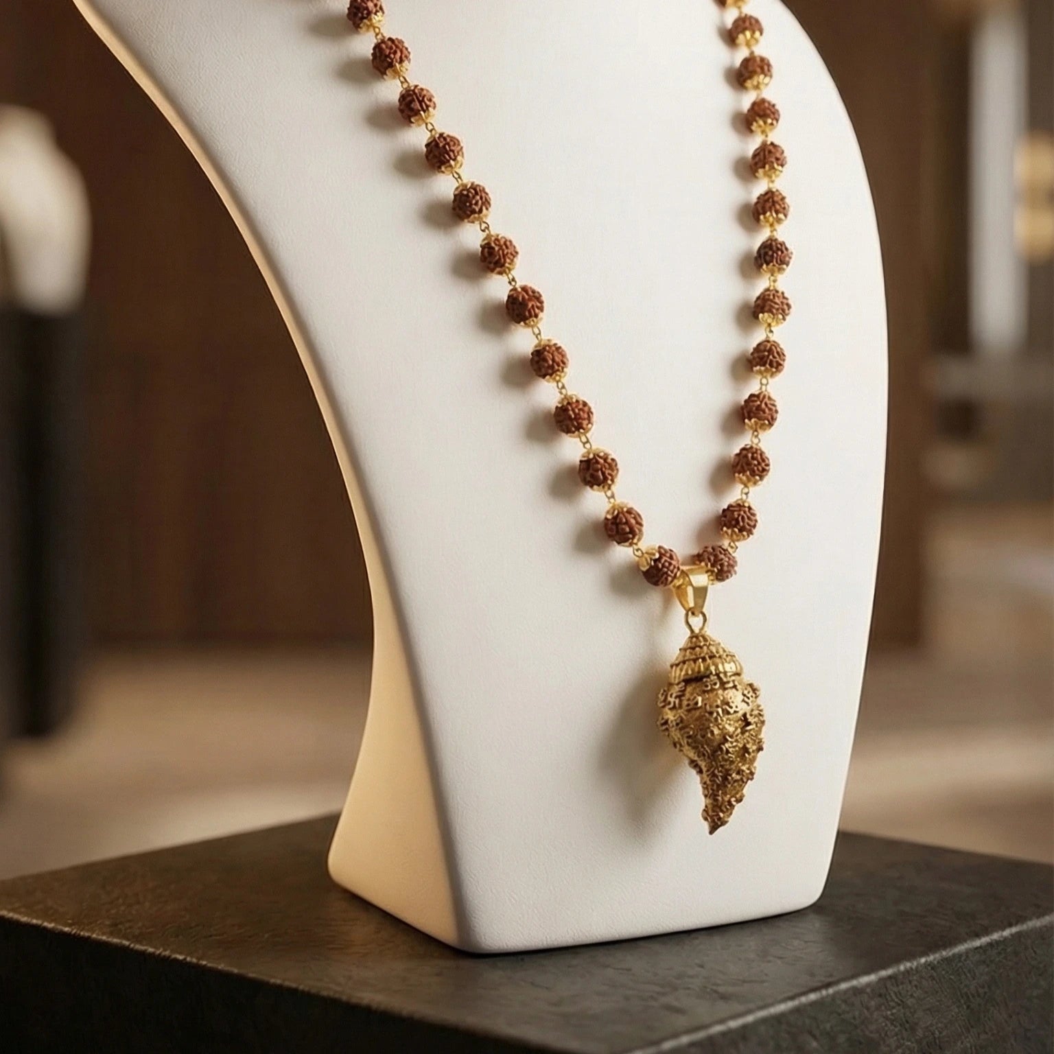 Rudraksha Mala With Shankh Pendant