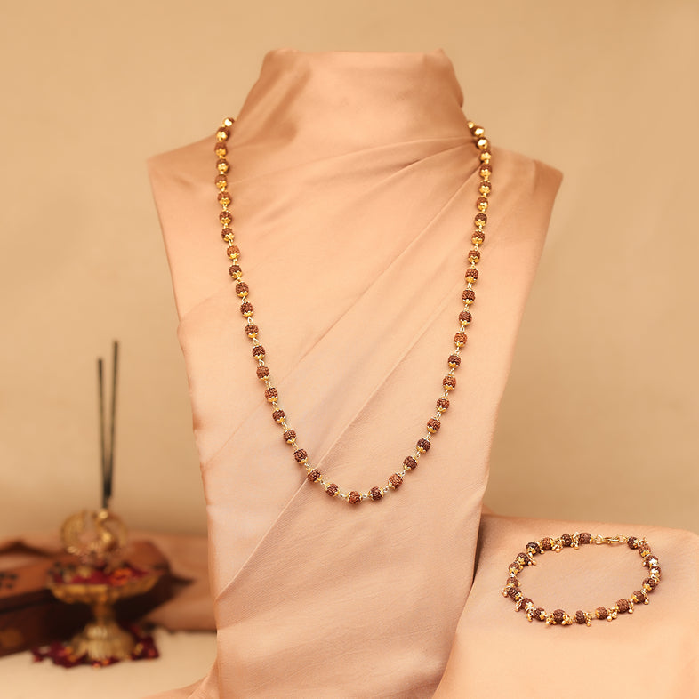 Gold-Plated Rudraksha Necklace and Bracelet Combo