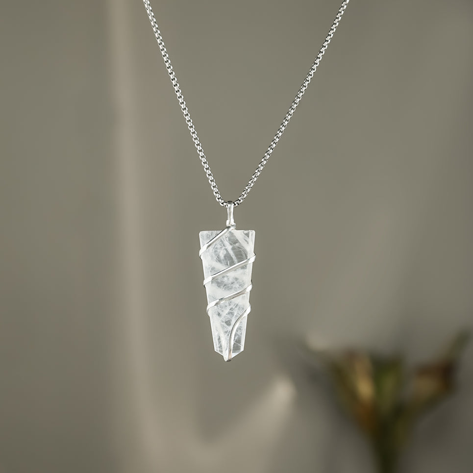 Clear Quartz Stone Locket with Chain