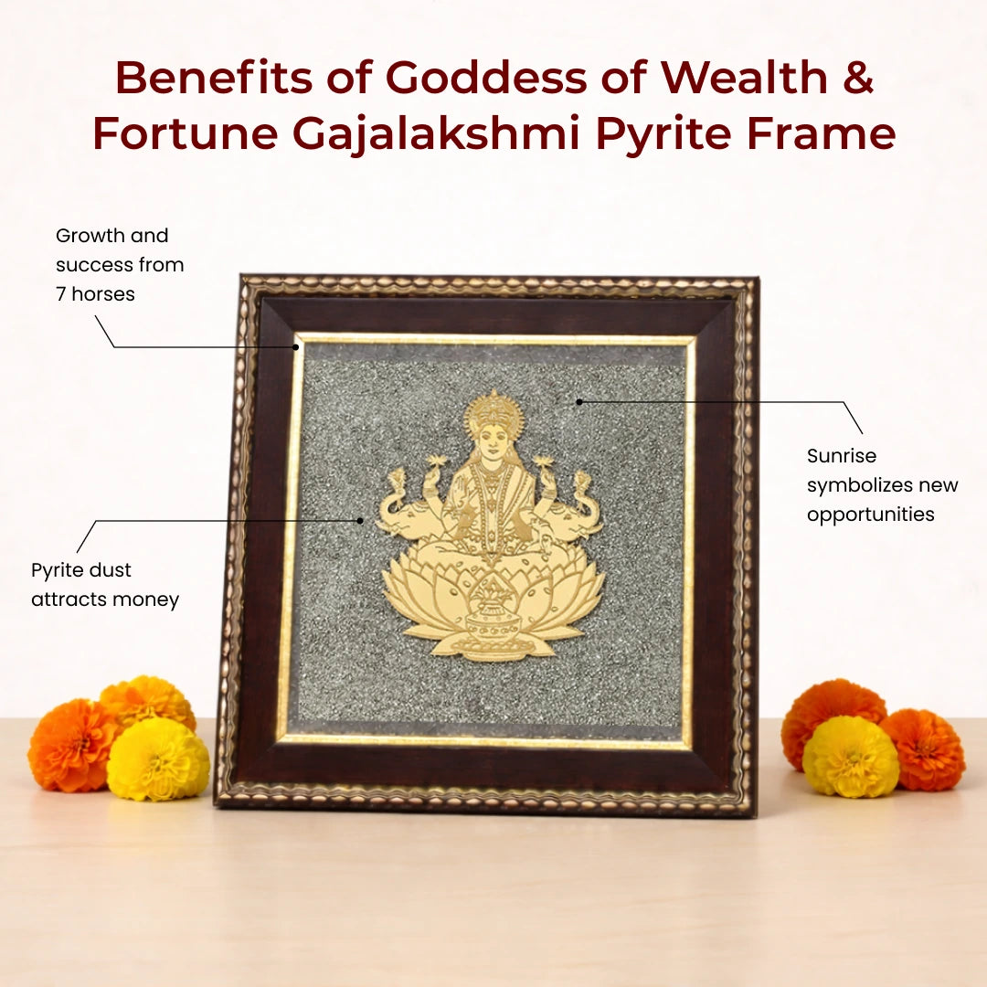 Goddess of Wealth & Fortune Gajalakshmi Raw Pyrite Frame - view 4
