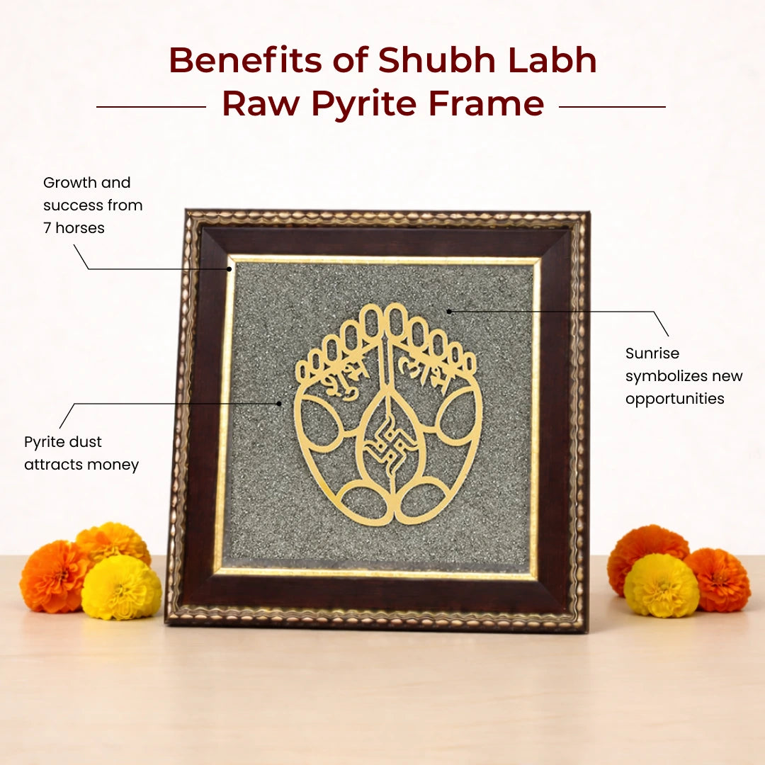 Shubh Labh Raw Pyrite Frame | Swastika Symbol for Prosperity - view 4