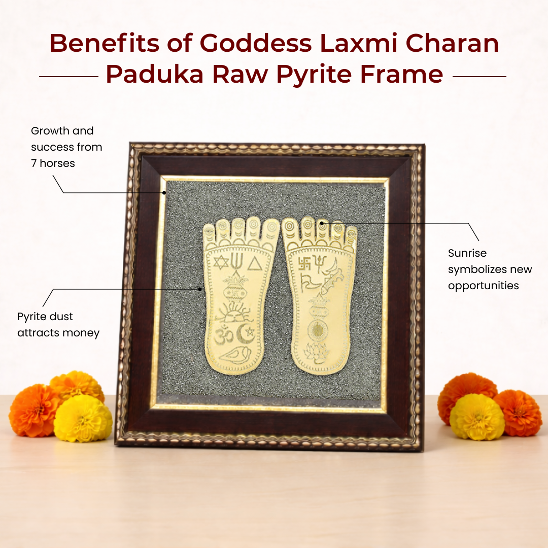 Raw Pyrite Frame with Goddess Laxmi Charan Paduka - view 4
