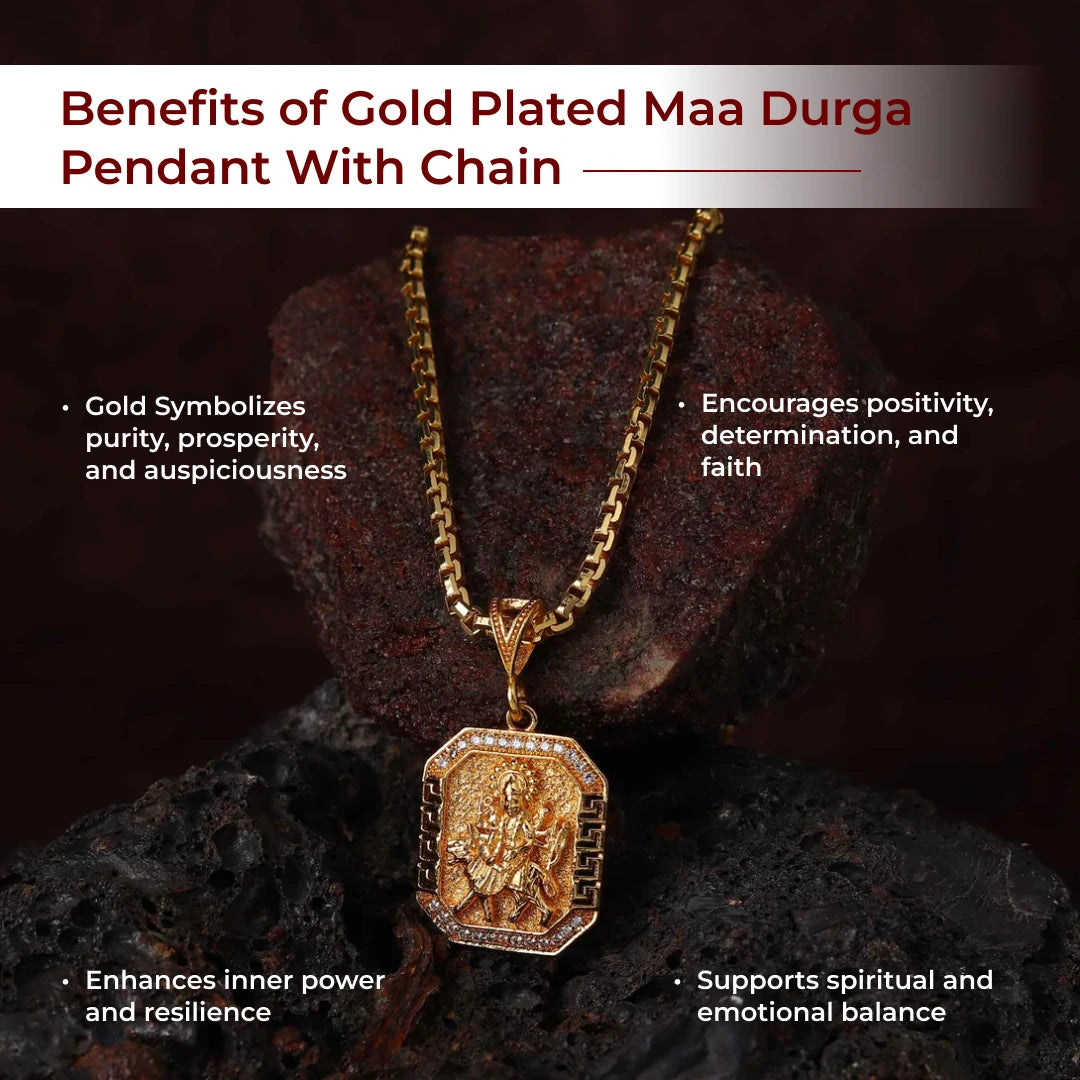 Gold Plated Maa Durga Pendant With Chain - view 4