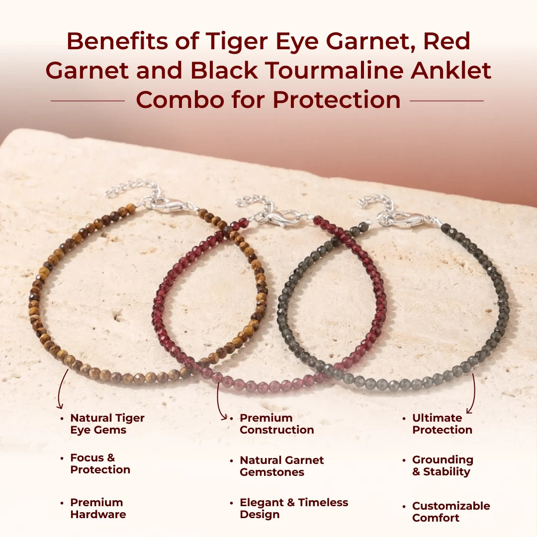 Tiger Eye Garnet, Red Garnet and Black Tourmaline Anklet Combo for Protection - view 6