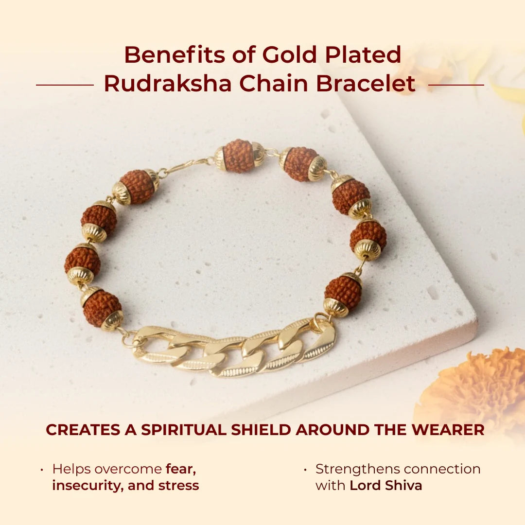 Gold Plated Rudraksha Chain Bracelet - view 7