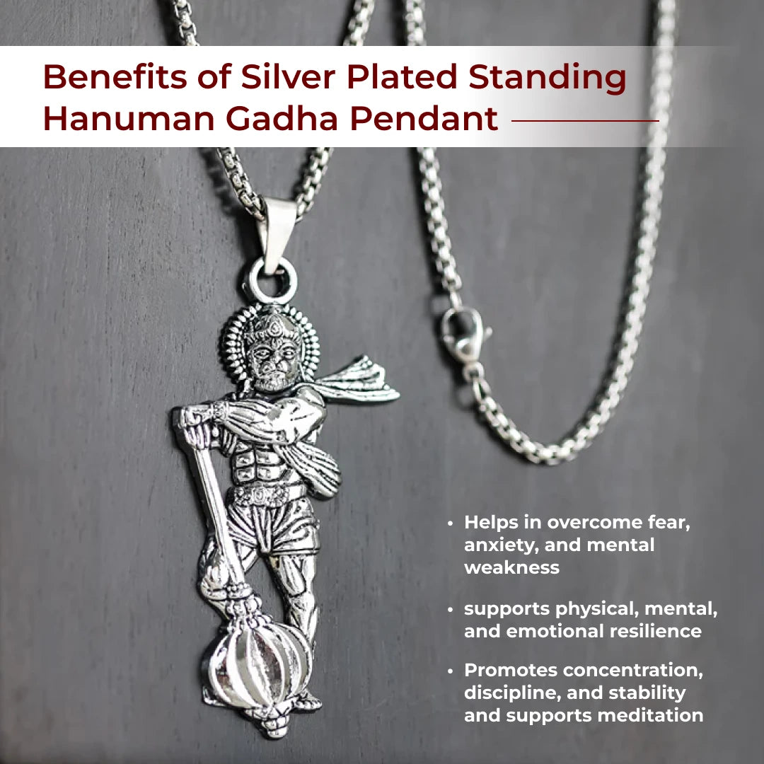 Silver Plated Standing Hanuman Gadha Pendant - view 5