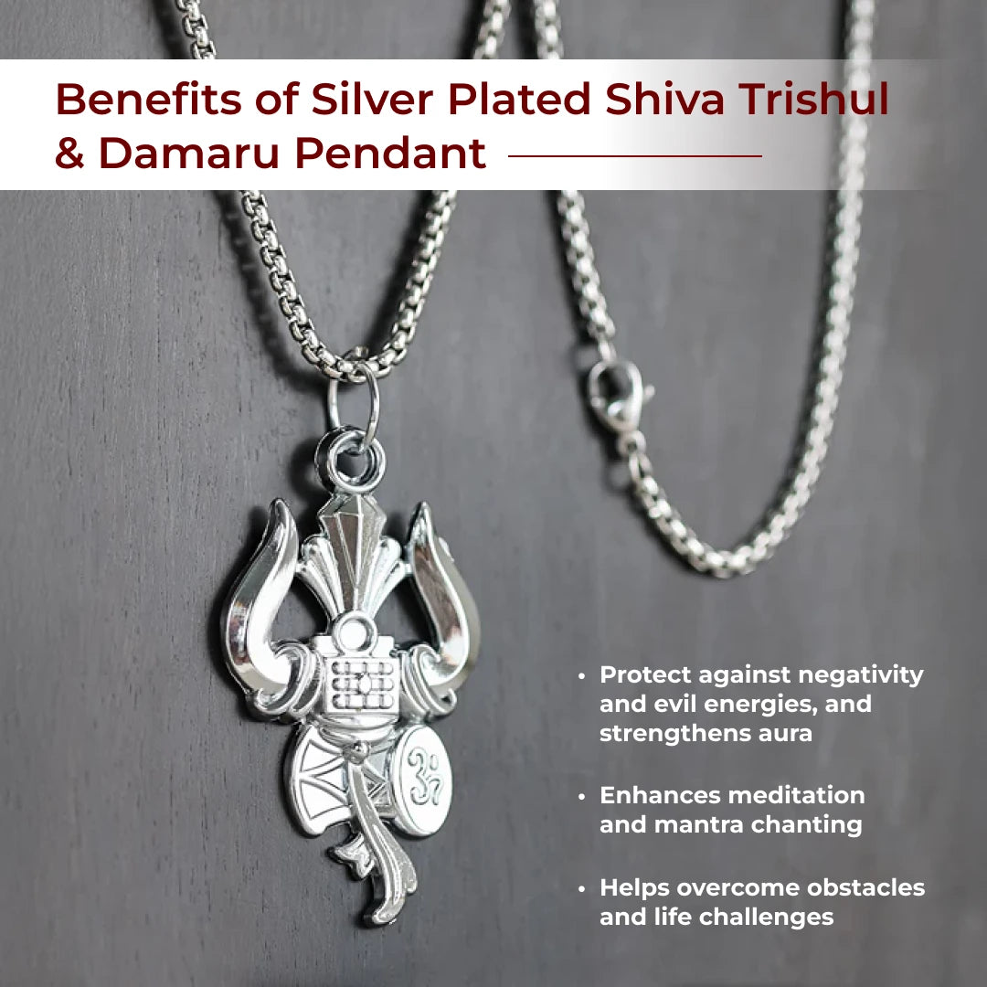 Silver Plated Shiva Trishul & Damaru Pendant - view 2