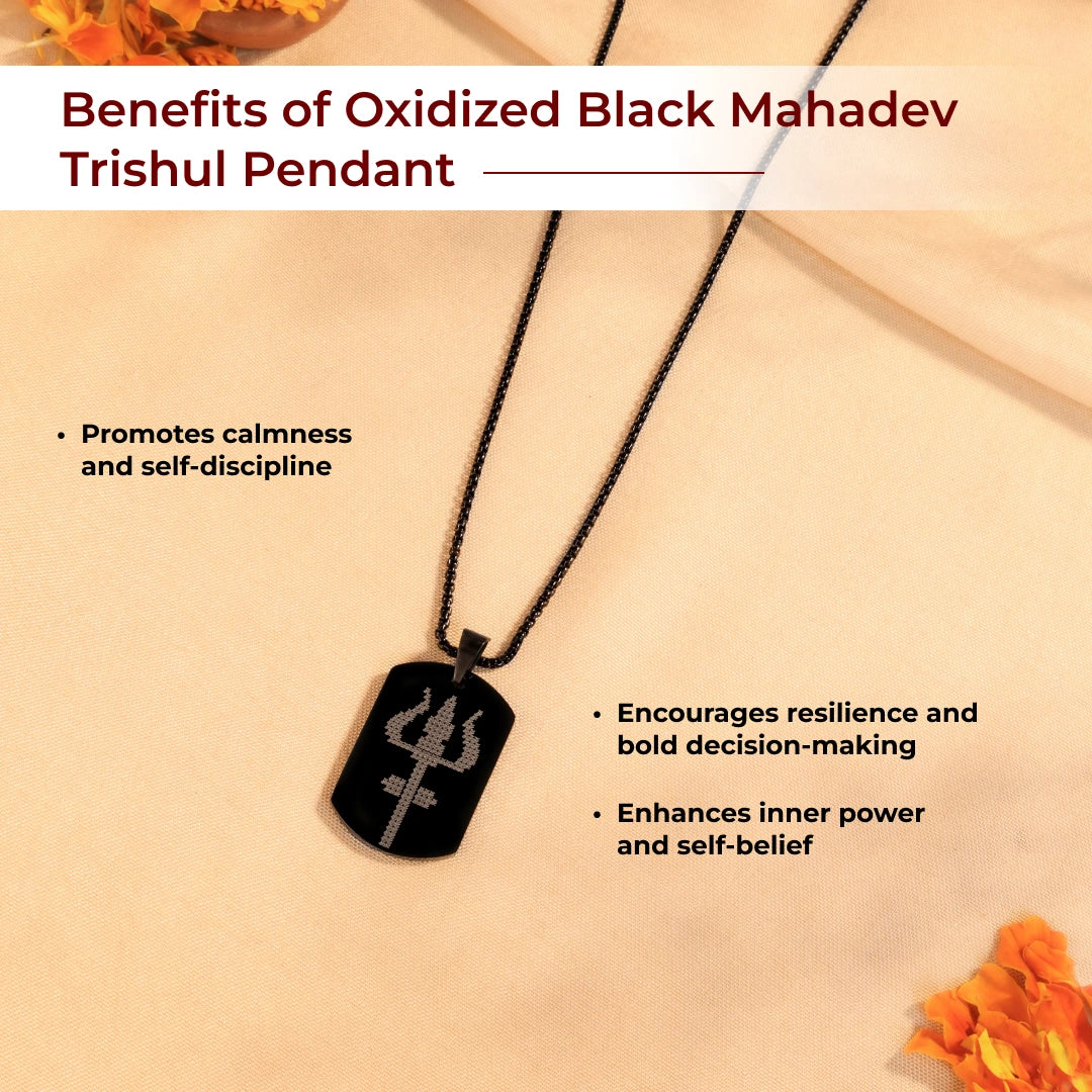 Oxidized Black Mahadev Trishul Pendant - view 4