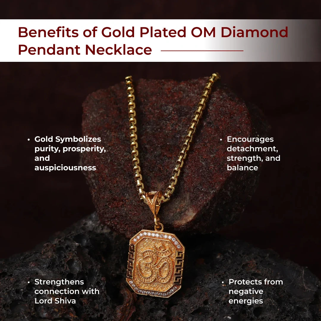 Gold Plated OM Diamond Pendant Necklace - view 3