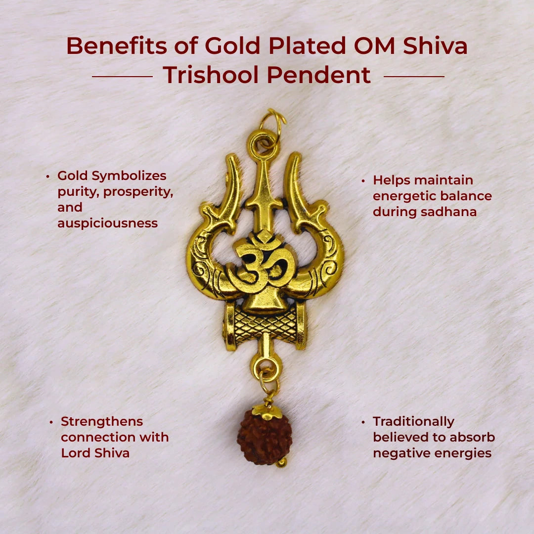 Gold Plated OM Shiva Trishool Pendant - view 2