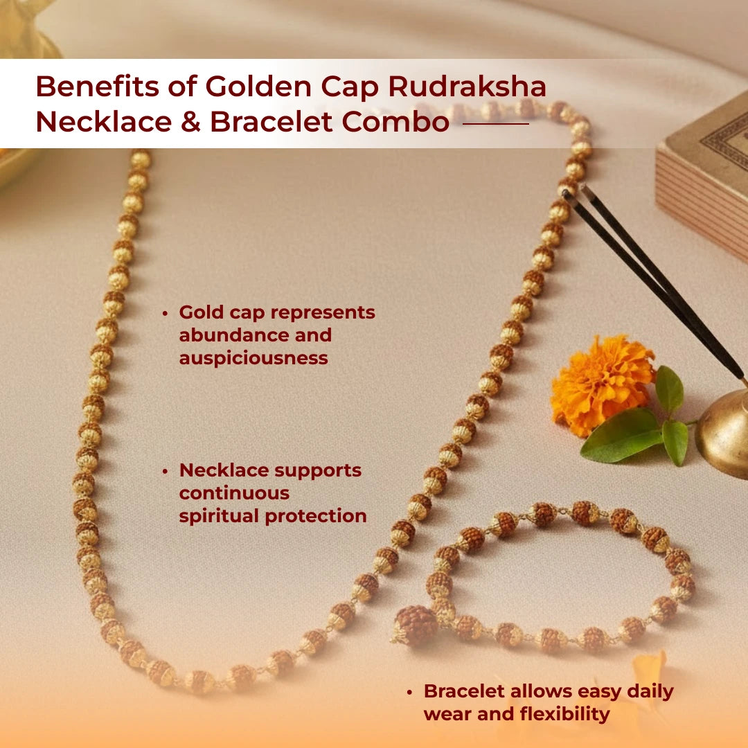 Golden Cap Rudraksha Necklace & Bracelet Combo - view 5