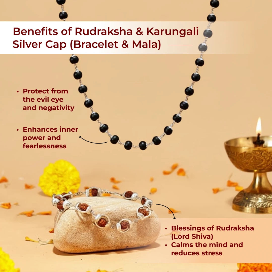 Rudraksha & Karungali Silver Cap (Bracelet & Mala) - view 2