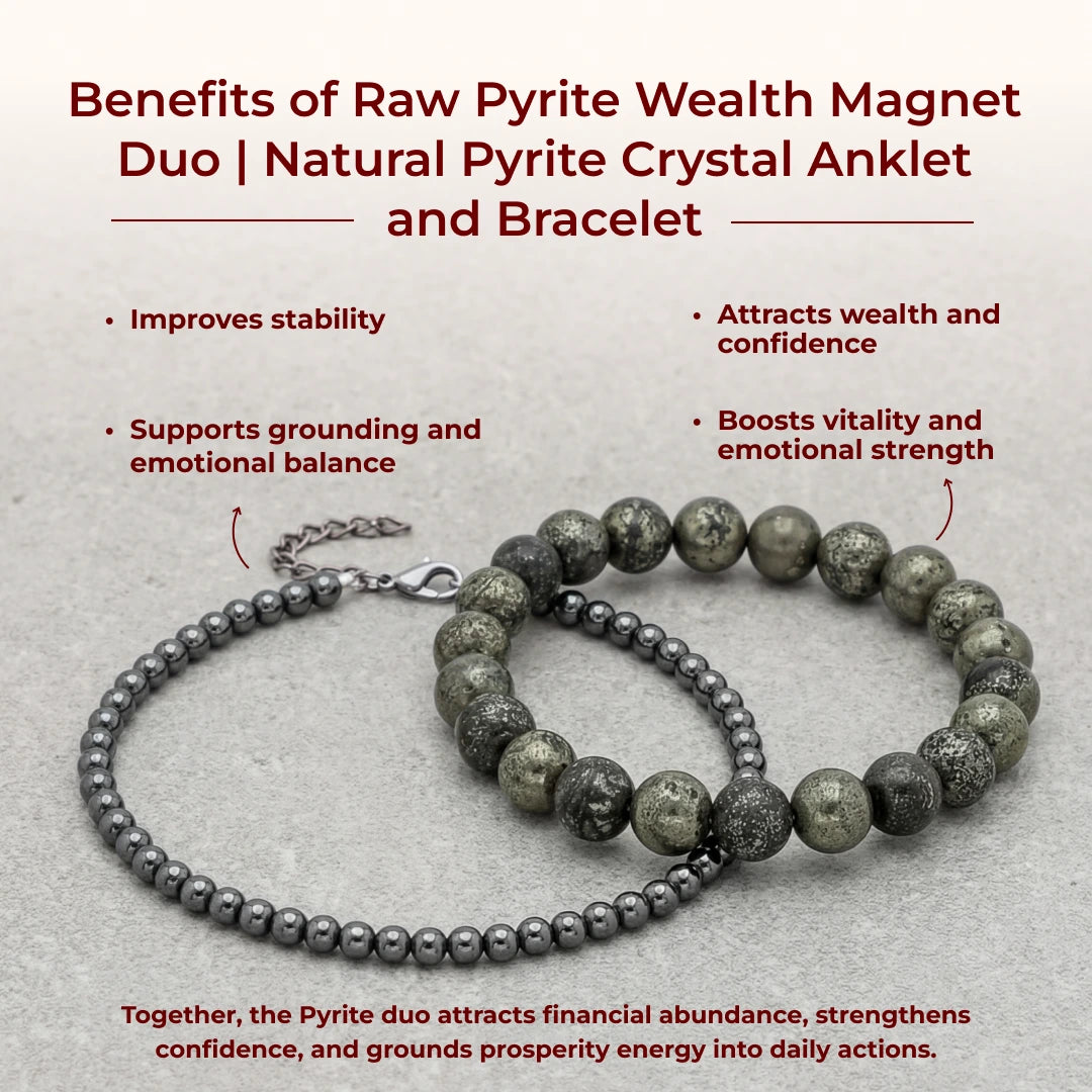 Raw Pyrite Wealth Magnet Duo | Natural Pyrite Crystal Anklet and Bracelet - view 4