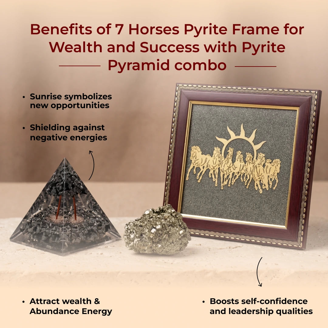 7 Horses Pyrite Frame for Wealth and Success with Pyrite Pyramid combo - view 7