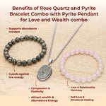 Rose Quartz and Pyrite Bracelet Combo with Pyrite Pendant for Love and Wealth combo - view 5