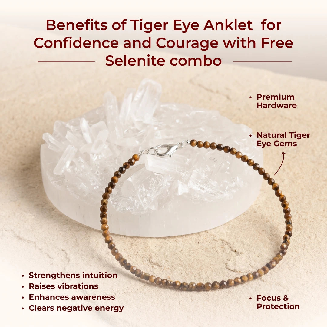 Tiger Eye Anklet for Confidence and Courage with Free Selenite Combo - view 4