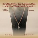 Silver Cap Rudraksha Mala with Shiv Trishul Nandi Pendant - view 4