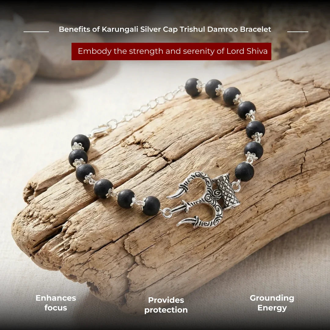 Karungali Silver Cap Trishul Damroo Bracelet - view 12