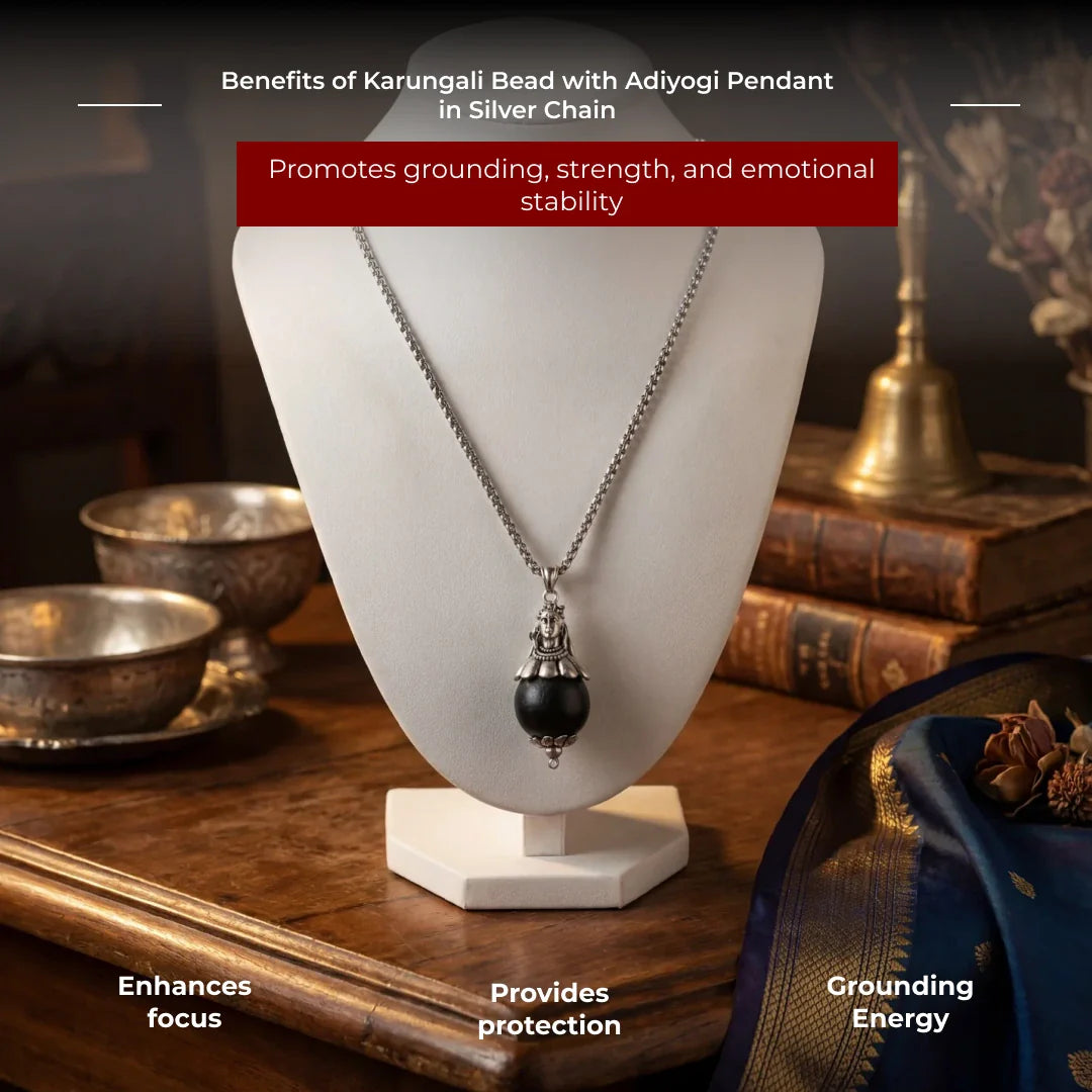Karungali Bead with Adiyogi Pendant in Silver Chain - view 12