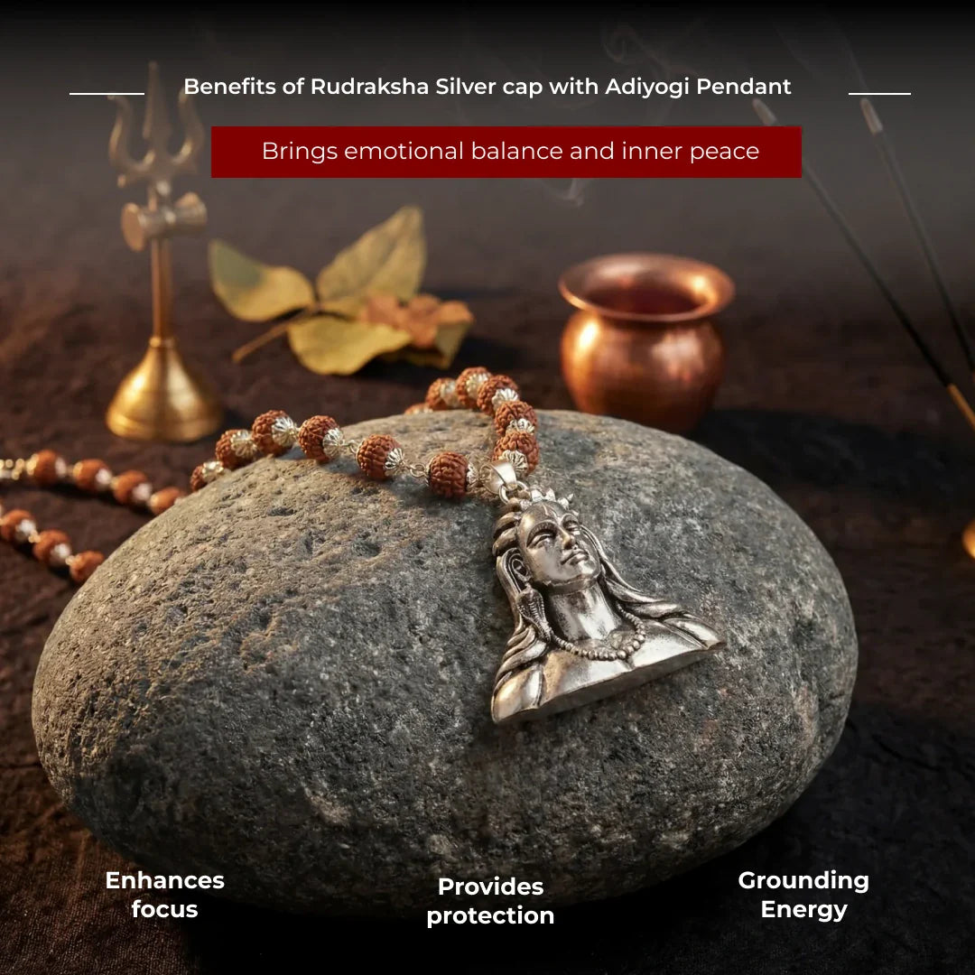 Rudraksha Silver cap with Adiyogi Pendant - view 10