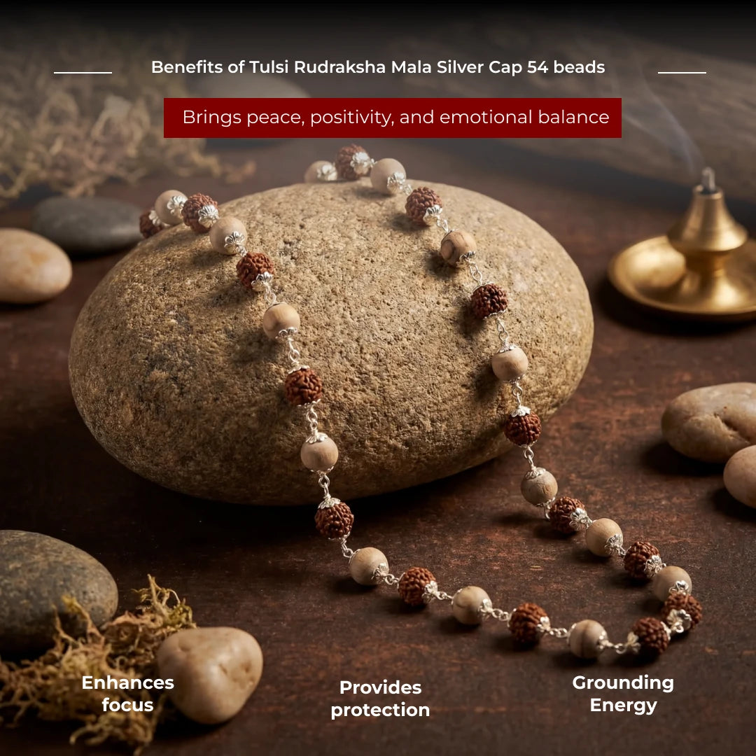 Tulsi Rudraksha Mala Silver Cap 54 beads - view 3