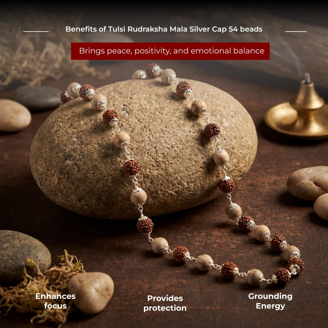 Tulsi Rudraksha Mala Silver Cap 54 beads - view 8