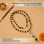 Adiyogi & Lord Murugan Dual Karungali Pendant in SIlver Finish - view 7