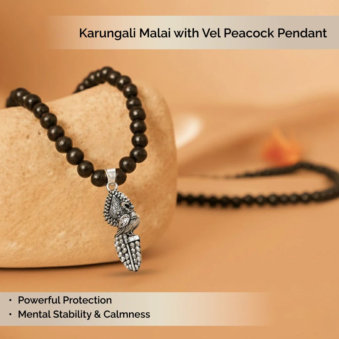 Karungali Malai with Vel Peacock Pendant - view 5
