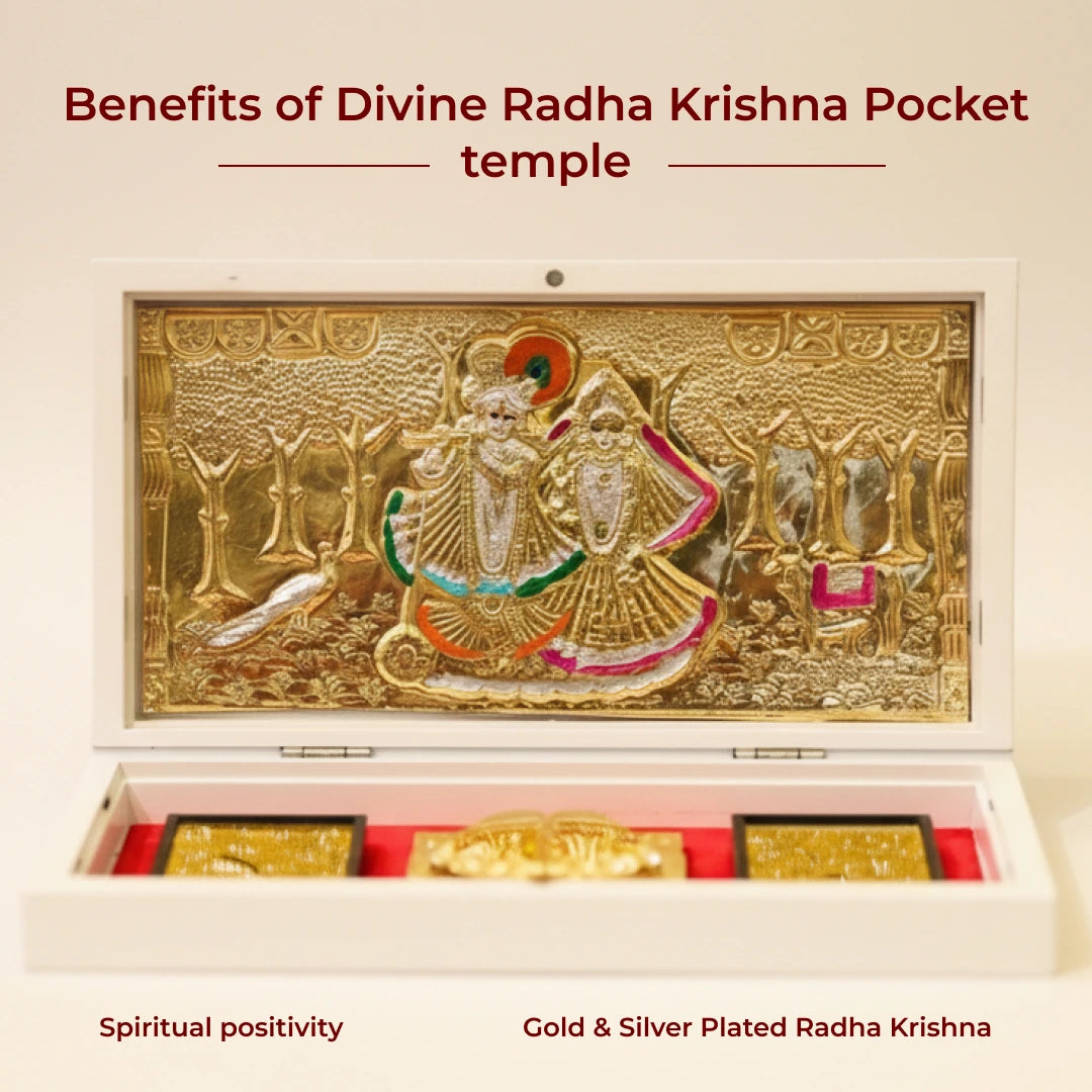Divine Radha Krishna Pocket temple- Gold & Silver platted - view 3
