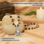 Rudraksha Karungali Malai in Silver-Cap with Shiv Pendant - view 3