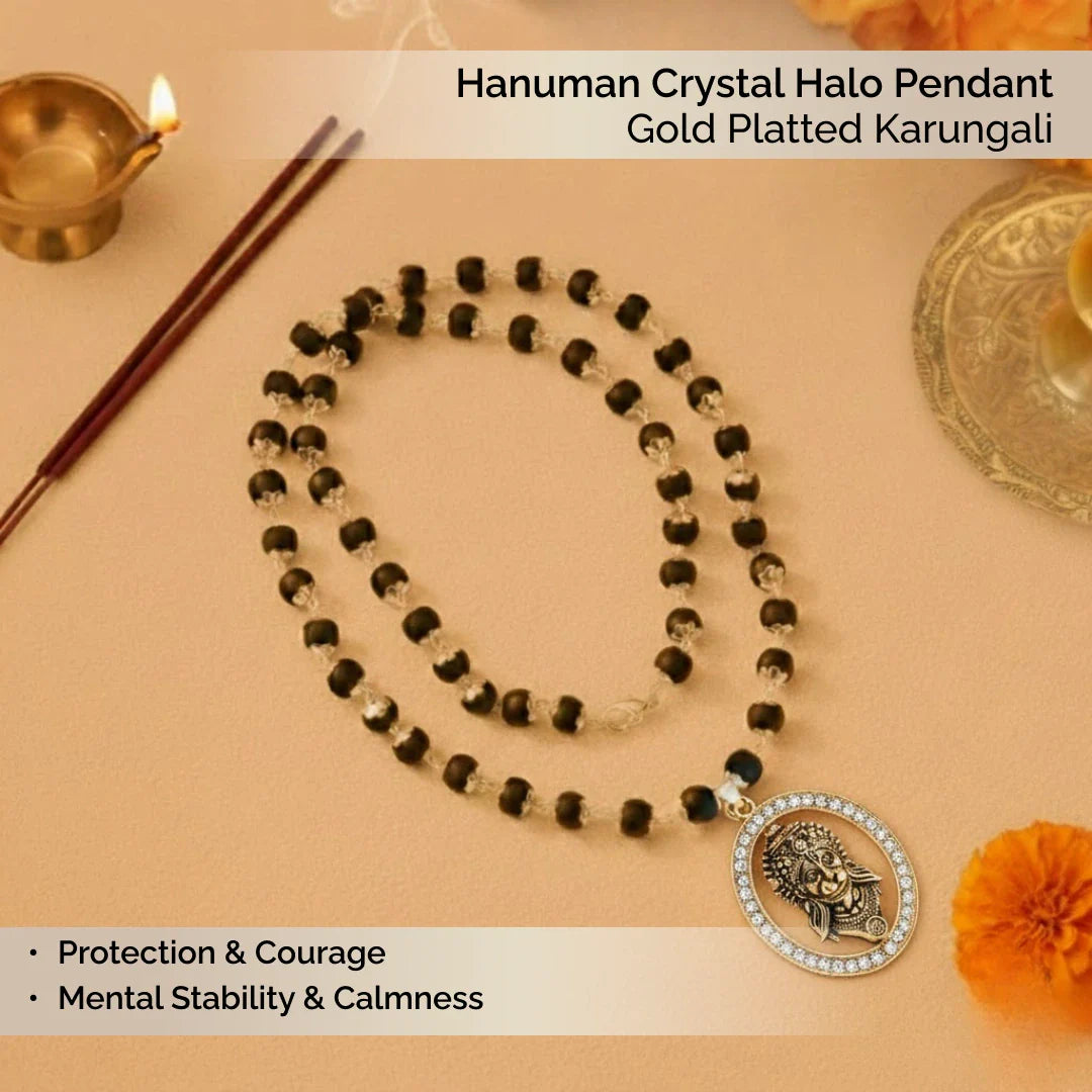 Hanuman Crystal Halo Pendant with Gold Platted Karungali - view 5