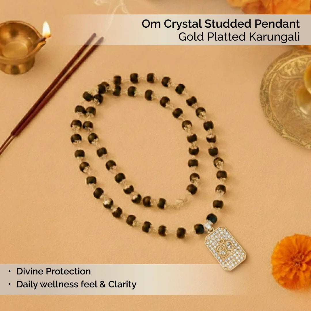 Om Crystal Studded Pendant with Gold Platted Karungali - view 7