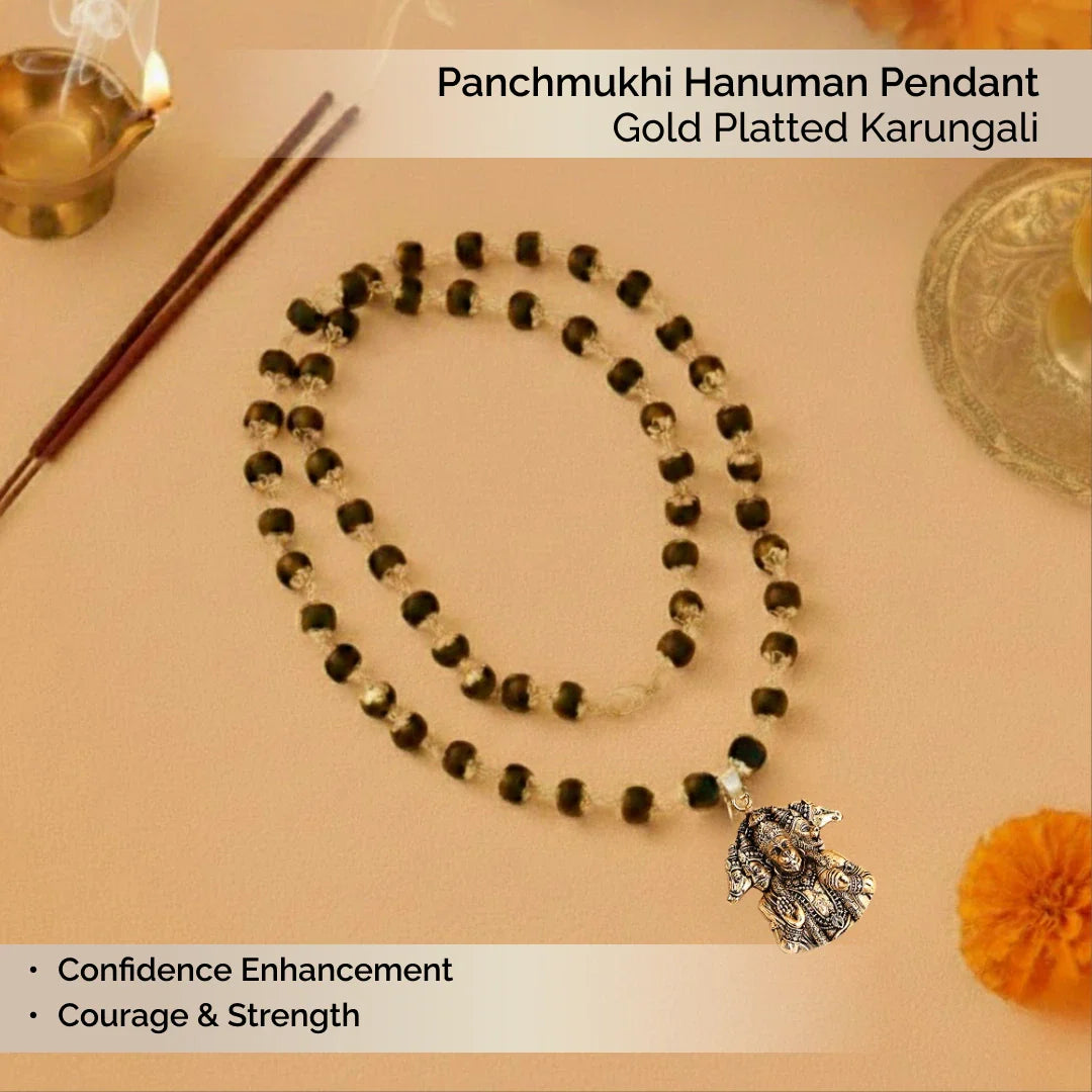 Panchmukhi Hanuman Pendant with Gold Platted Karungali - view 8
