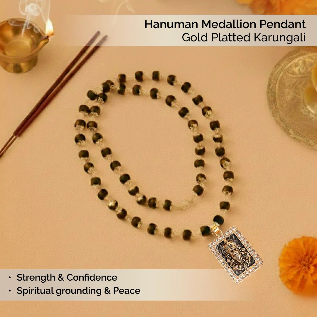 Hanuman Medallion Pendant with Gold Platted Karungali - view 6