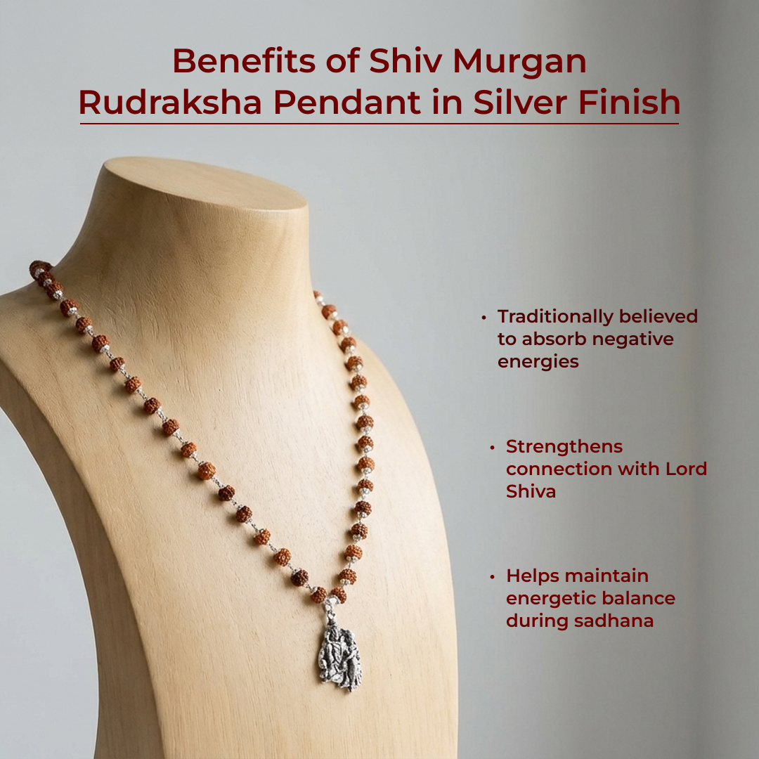 Shiv Murugan Rudraksha Pendant in Silver Finish - view 8