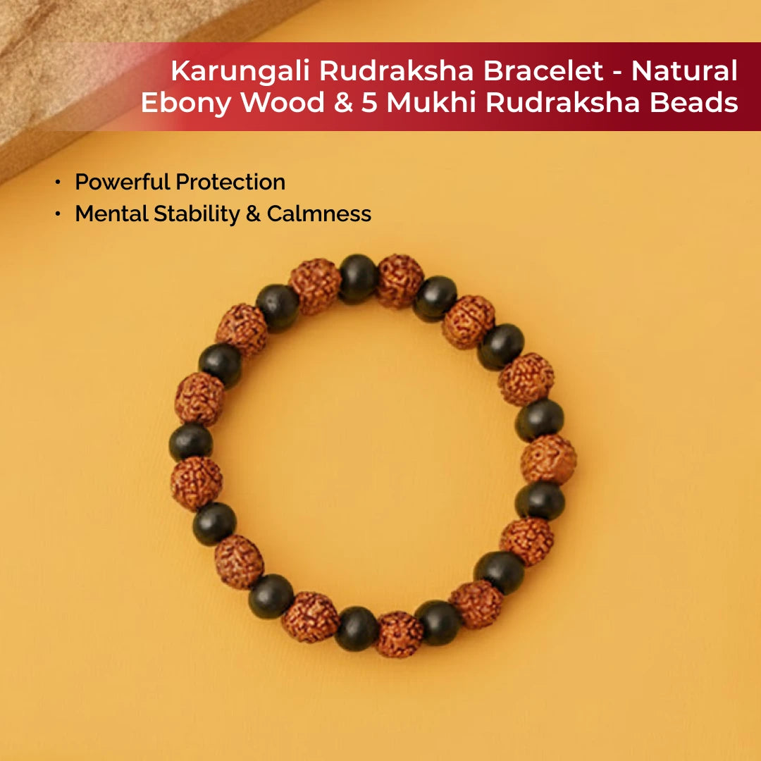 Karungali Rudraksha Bracelet - Natural Ebony Wood & 5 Mukhi Rudraksha Beads - view 10