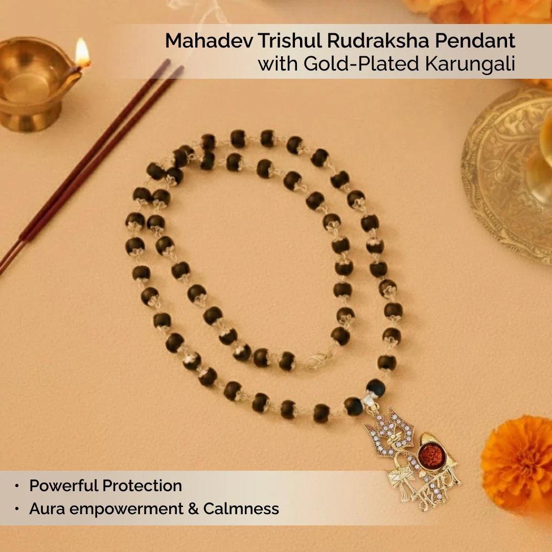 Mahadev Trishul Rudraksha Pendant with Gold-Plated Karungali - view 6