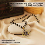 Divine Karungali Malai with Gold Capped Beads & Shiv Trishul Pendant - view 2
