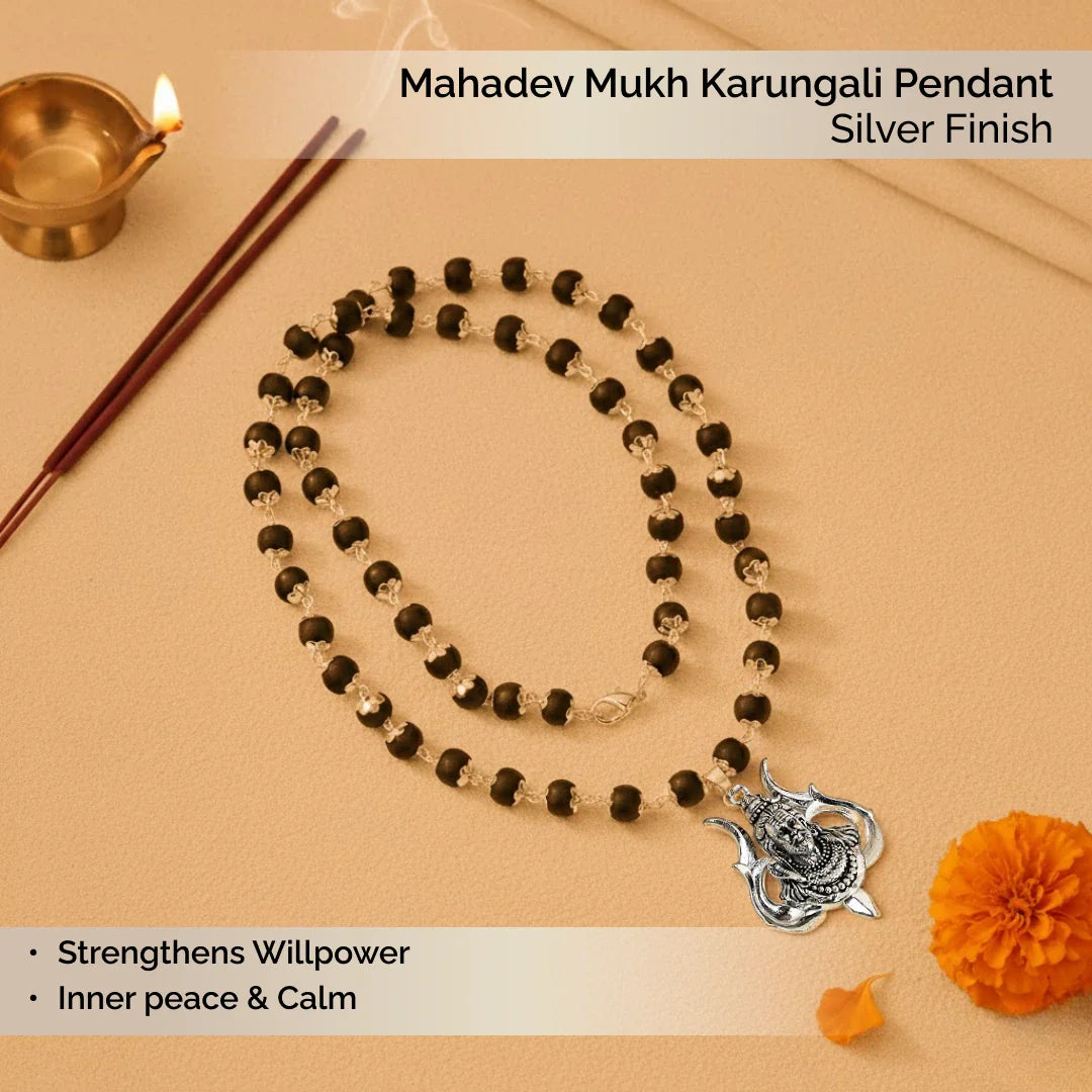 Mahadev Mukh Karungali Pendant in SIlver Finish - view 7