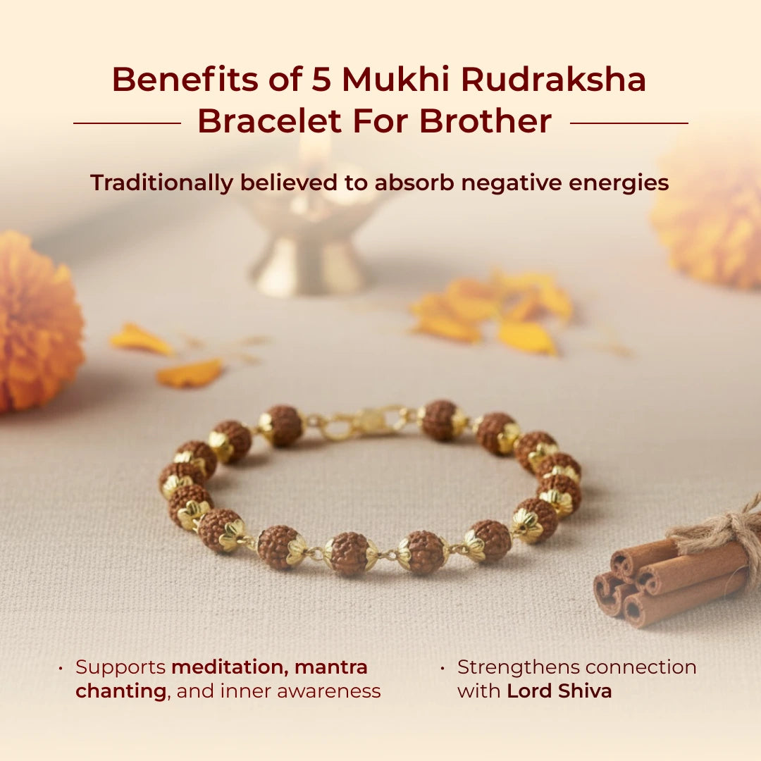 Gold Cap 5 Mukhi Rudraksha Bracelet