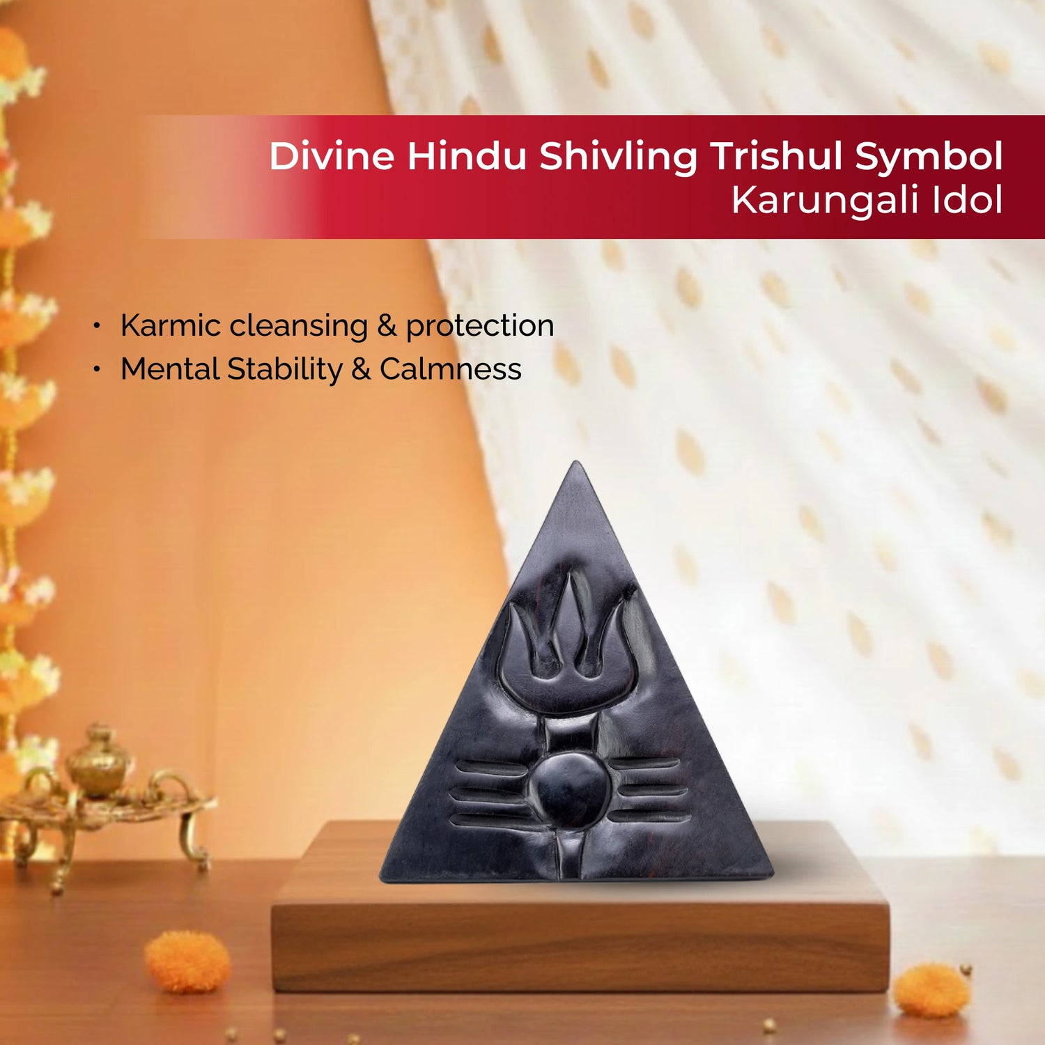 Divine Hindu Shivling Trishul Symbol Karungali Idol – Ebony Wood
