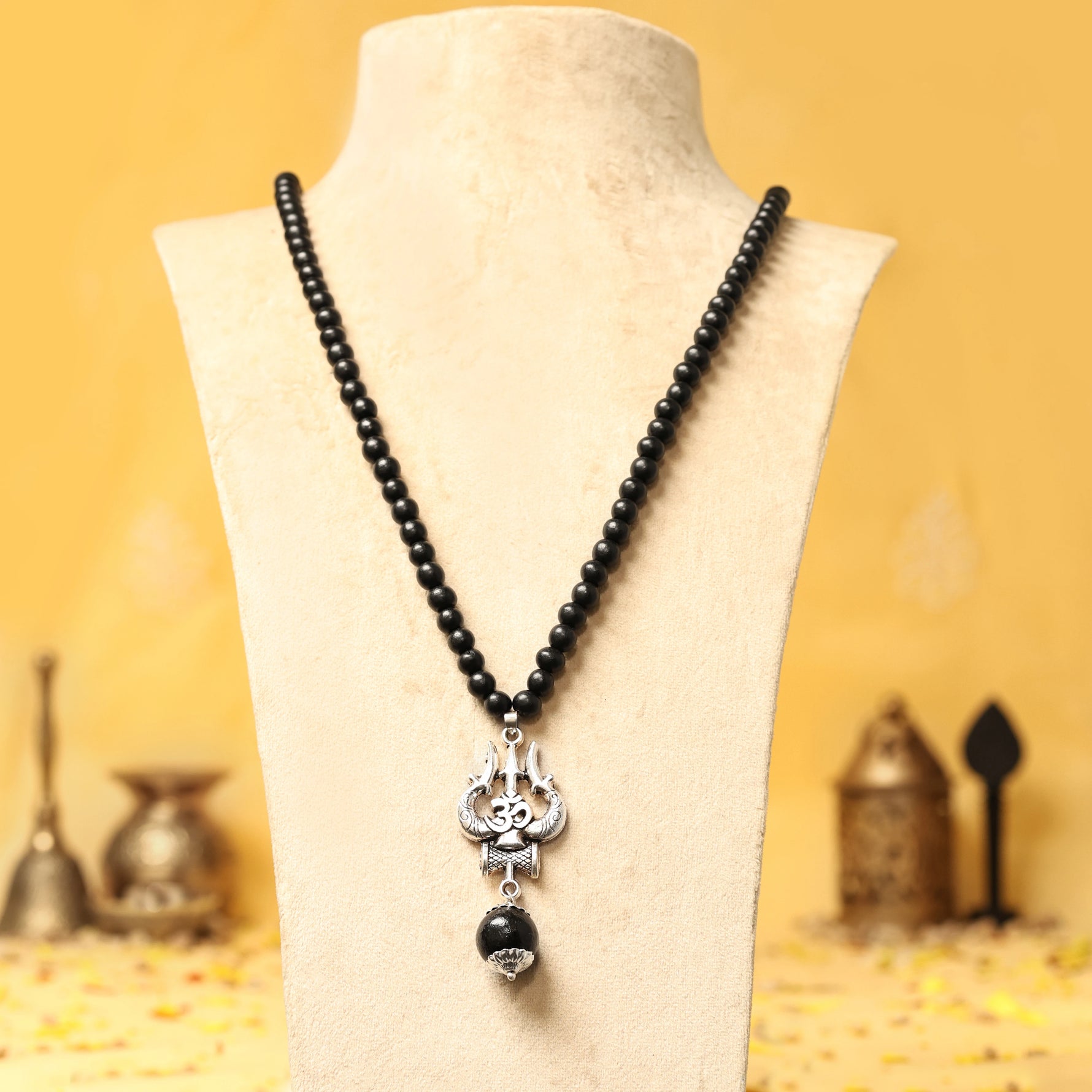 Karungali Malai with Om Shiva Trishul with Larger Bead