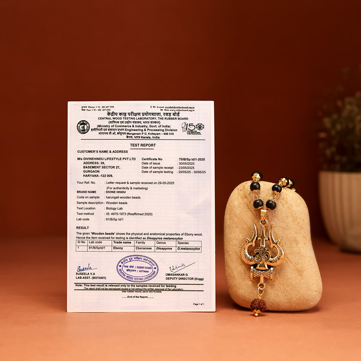 Rudraksha Karungali Malai in Gold-Cap with Shiv Trishul & Rudraksha Pendant with FREE 5 Mukhi Nepali Rudraksha