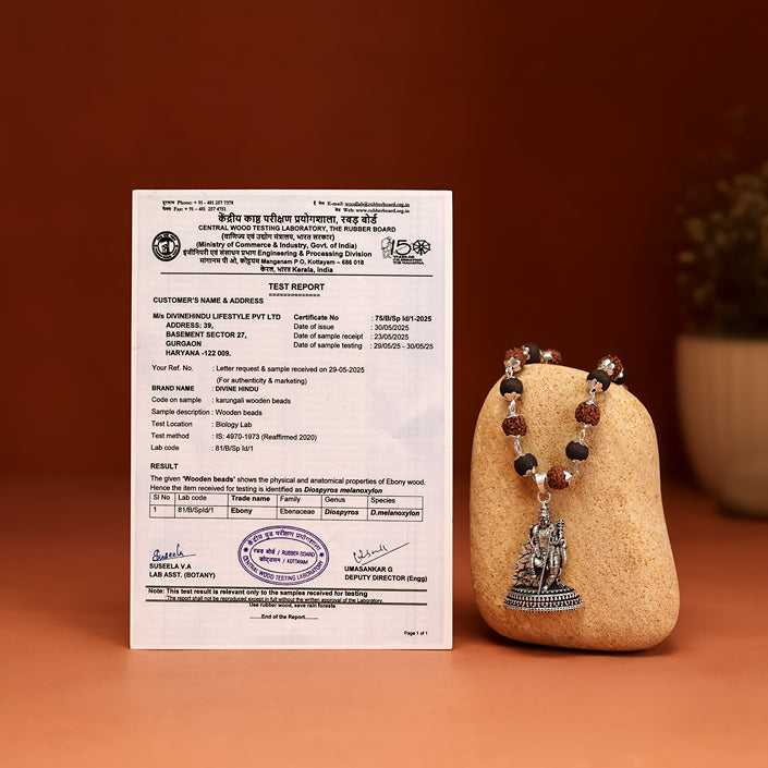 Rudraksha Karungali Malai in Silver-Cap with Lord Murugan with Base - view 5
